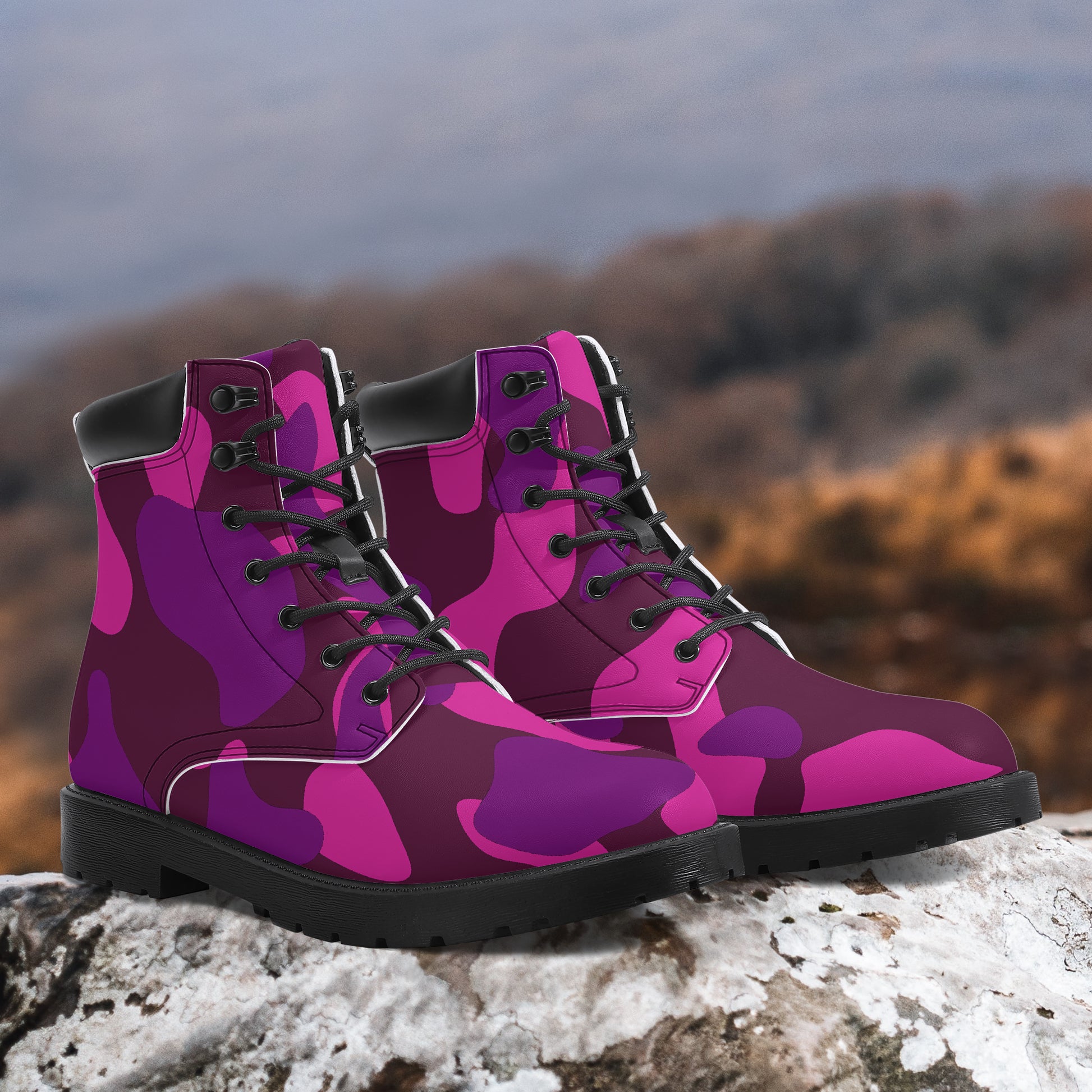 Pink Camouflage Leder Boots | Stylische und Warme Winterstiefel Boots JLR Design