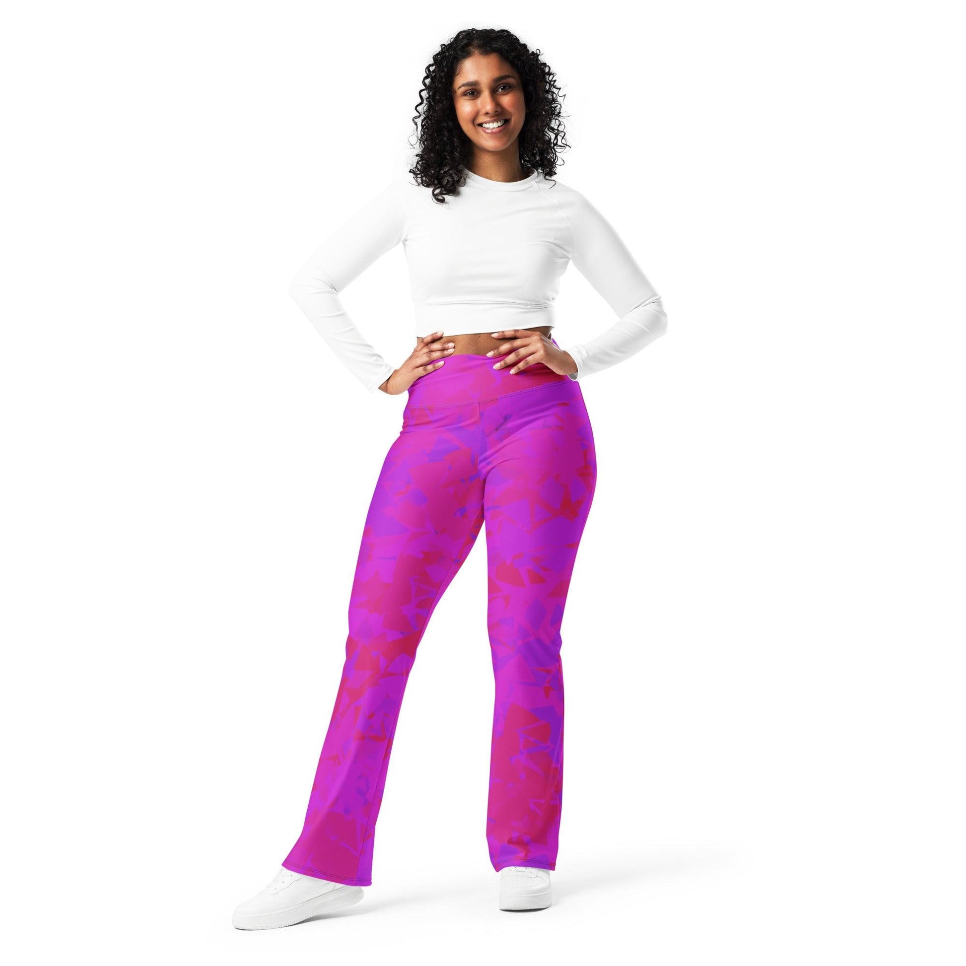 Pink Crystal High Waist Flare Leggings Flare Leggings 69.99 Crystal, Flare, High, Leggings, Pink, Waist JLR Design