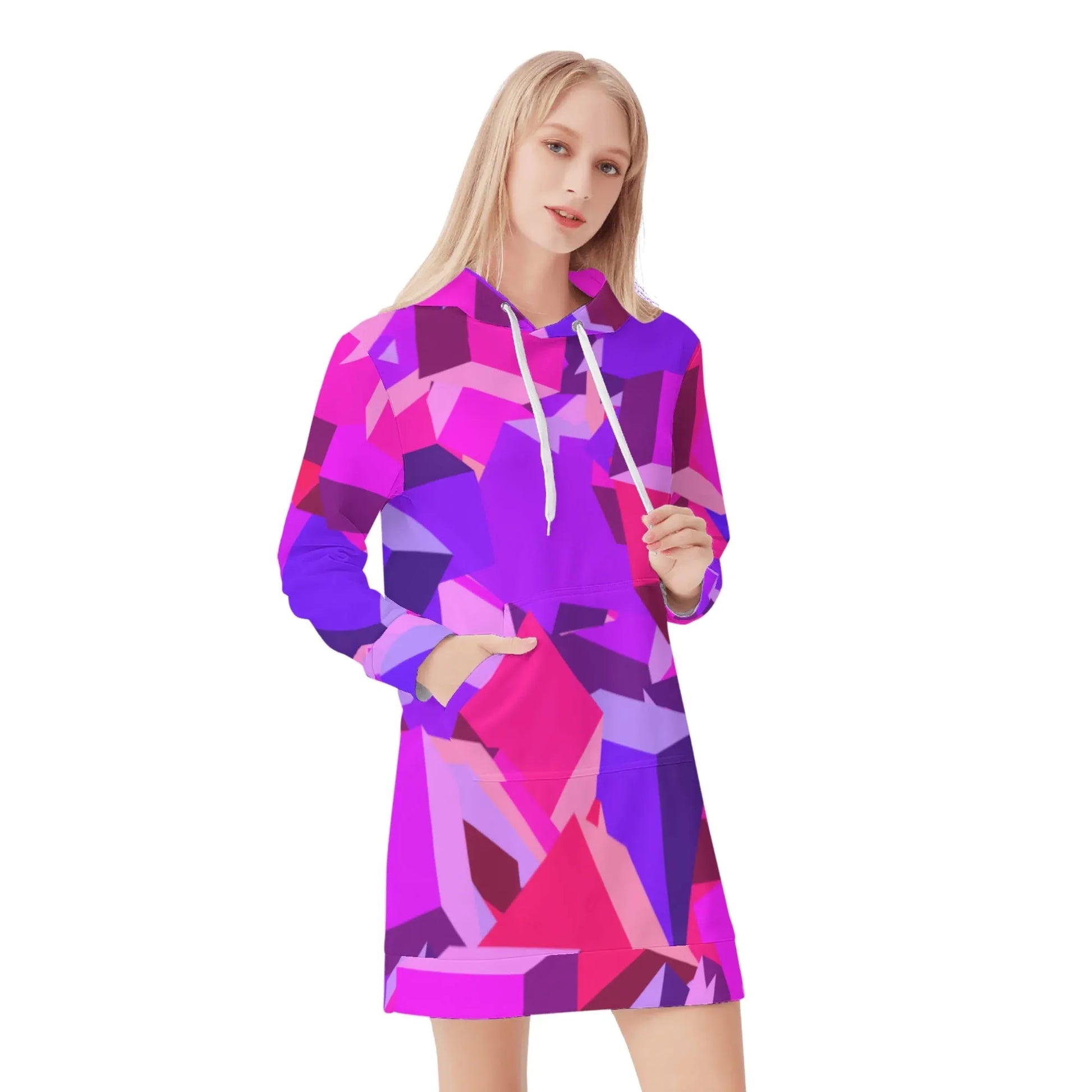 pink-cube-velvet-hoodie-dress-hoodiekleid-jlr-design-48075 - JLR Design