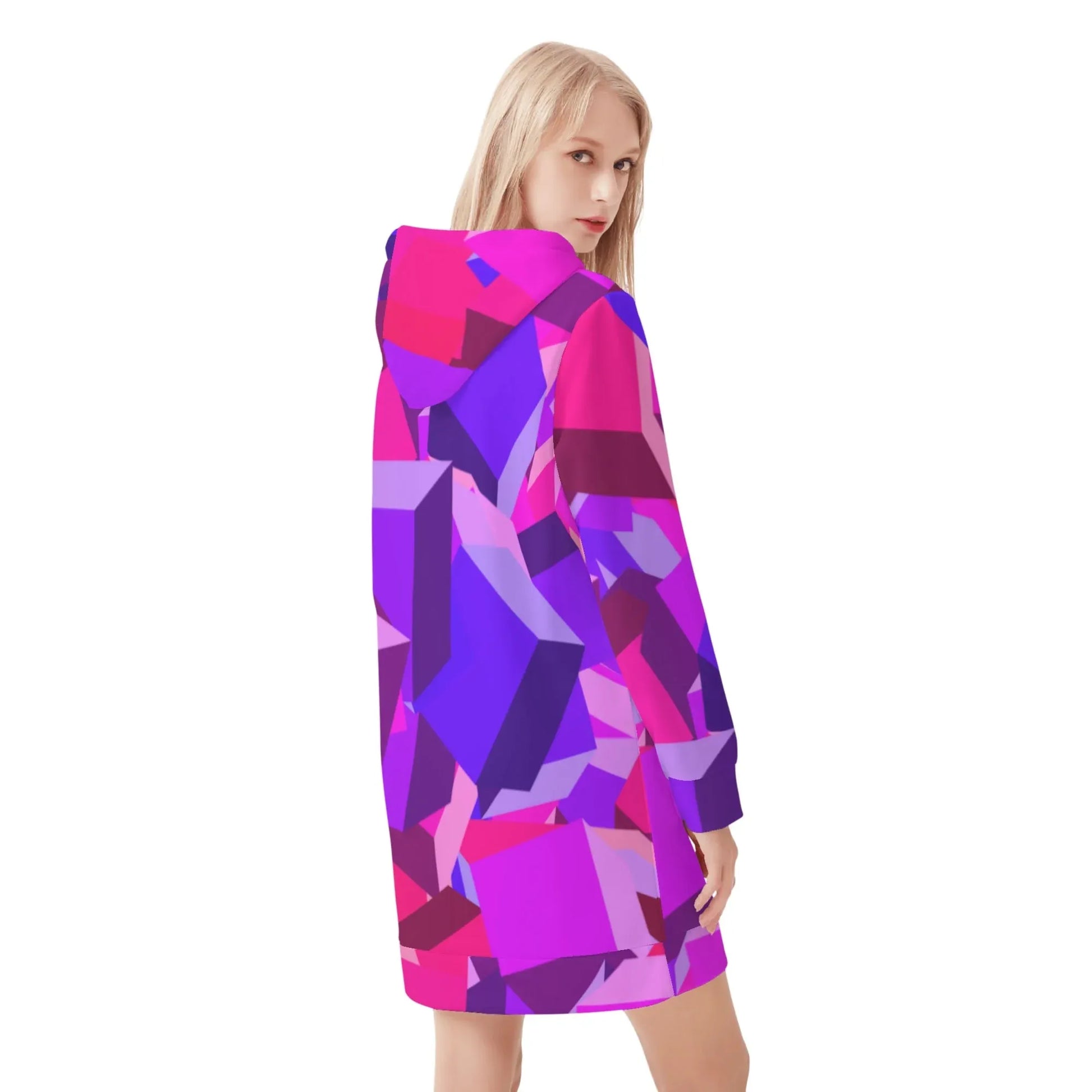 pink-cube-velvet-hoodie-dress-hoodiekleid-jlr-design-75495 - JLR Design