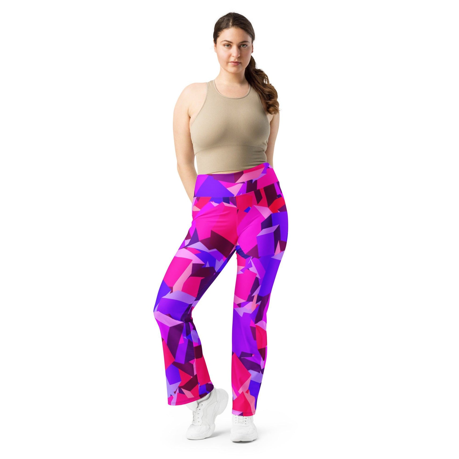 Pink Cube High Waist Flare Leggings Flare Leggings 69.99 cube, Flare, High, Leggings, Pink, Waist JLR Design