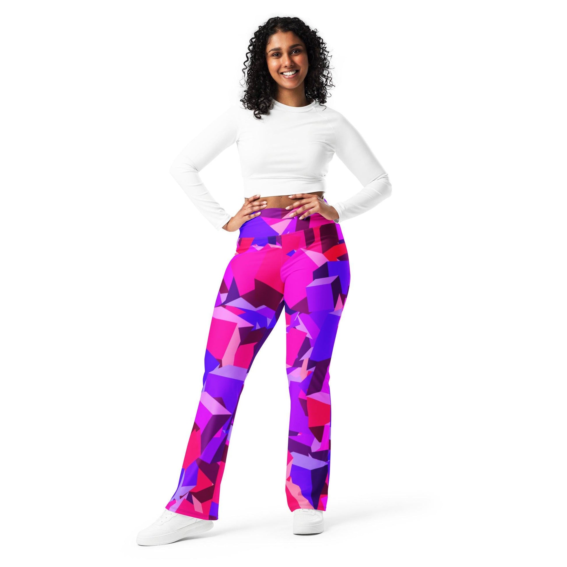 Pink Cube High Waist Flare Leggings Flare Leggings 69.99 cube, Flare, High, Leggings, Pink, Waist JLR Design