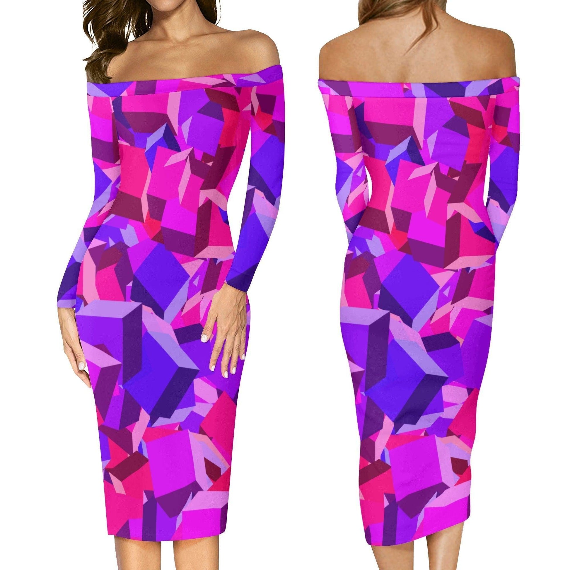 Pink Cube Long Sleeve Off-Shoulder-Kleid -- Pink Cube Long Sleeve Off-Shoulder-Kleid - undefined Off-Shoulder-Kleid | JLR Design