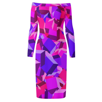 Pink Cube Long Sleeve Off-Shoulder-Kleid -- Pink Cube Long Sleeve Off-Shoulder-Kleid - undefined Off-Shoulder-Kleid | JLR Design