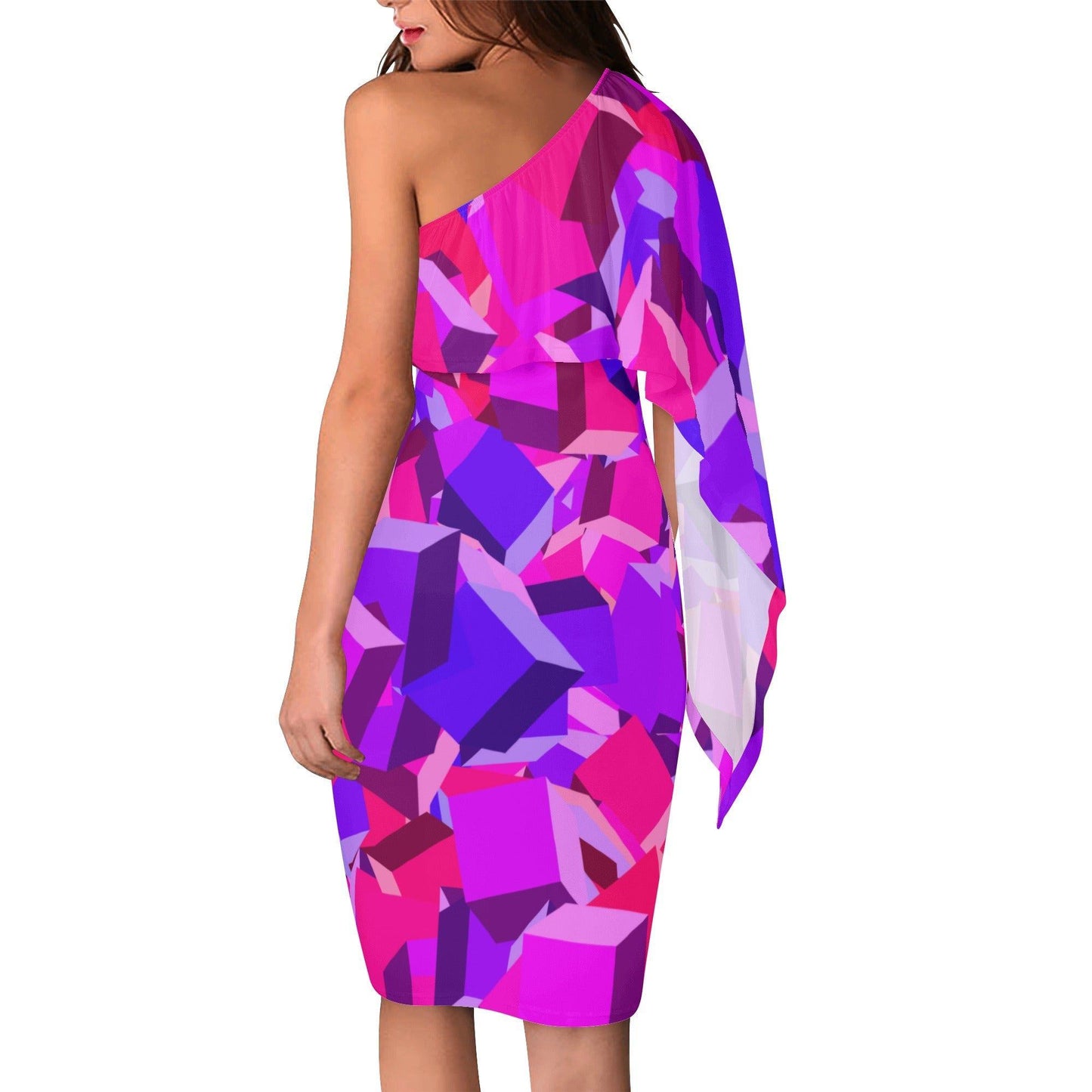 Pink Cube Long Sleeve One Shoulder Dress -- Pink Cube Long Sleeve One Shoulder Dress - undefined Long Sleeve One Shoulder Dress | JLR Design