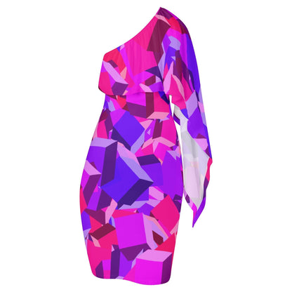 Pink Cube Long Sleeve One Shoulder Dress -- Pink Cube Long Sleeve One Shoulder Dress - undefined Long Sleeve One Shoulder Dress | JLR Design