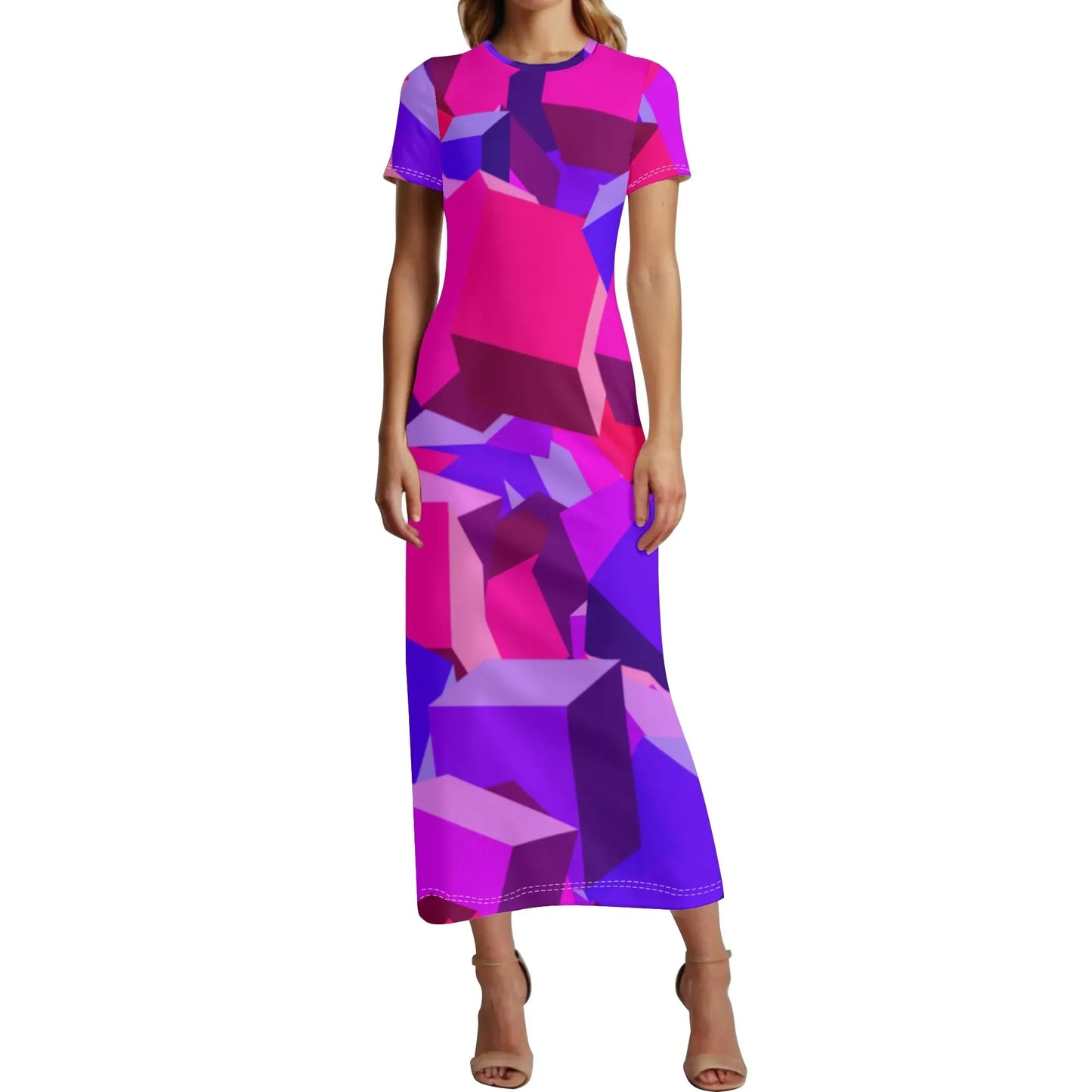 pink-cube-short-sleeve-long-dress-long-dress-jlr-design-56770 - JLR Design
