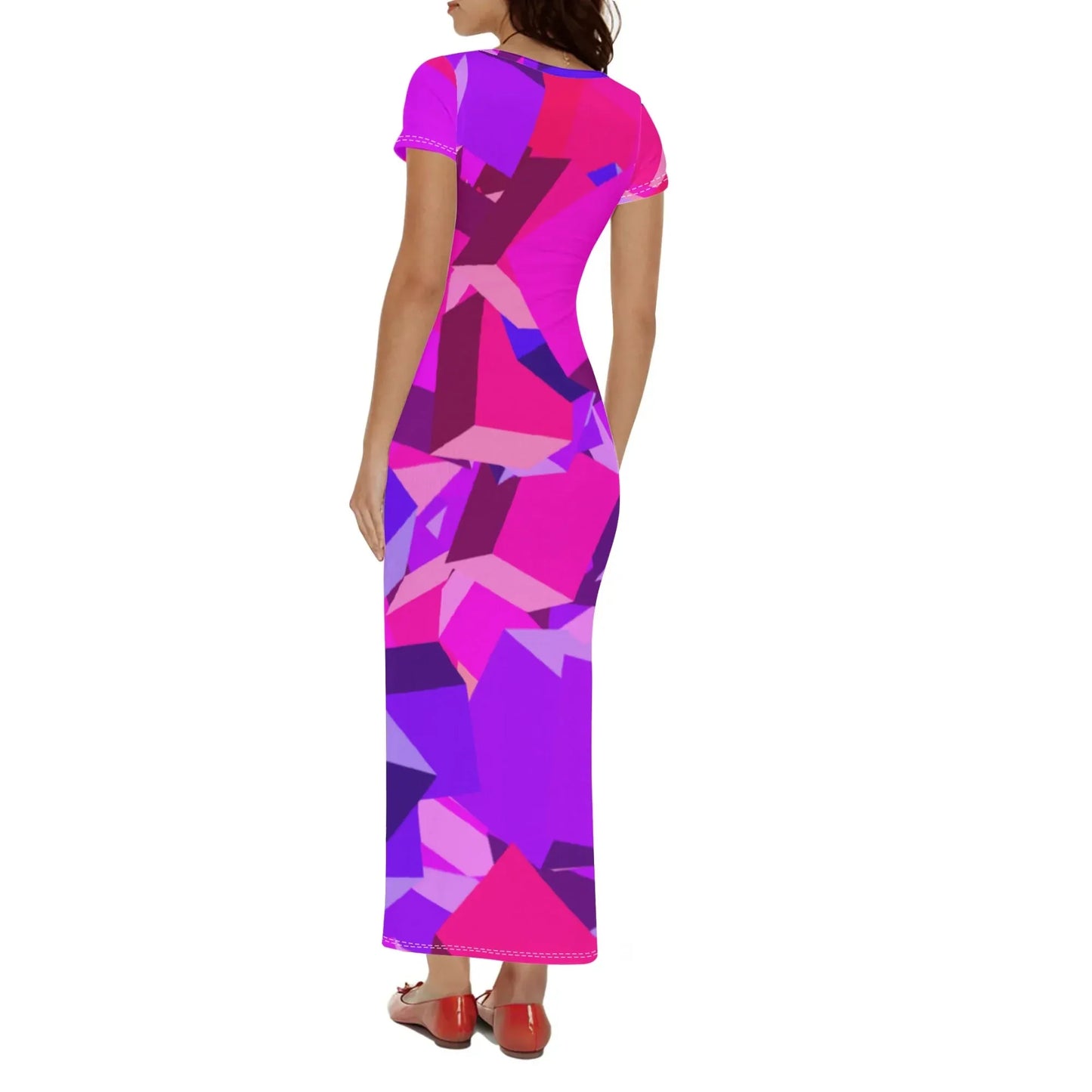 pink-cube-short-sleeve-long-dress-long-dress-jlr-design-80247 - JLR Design