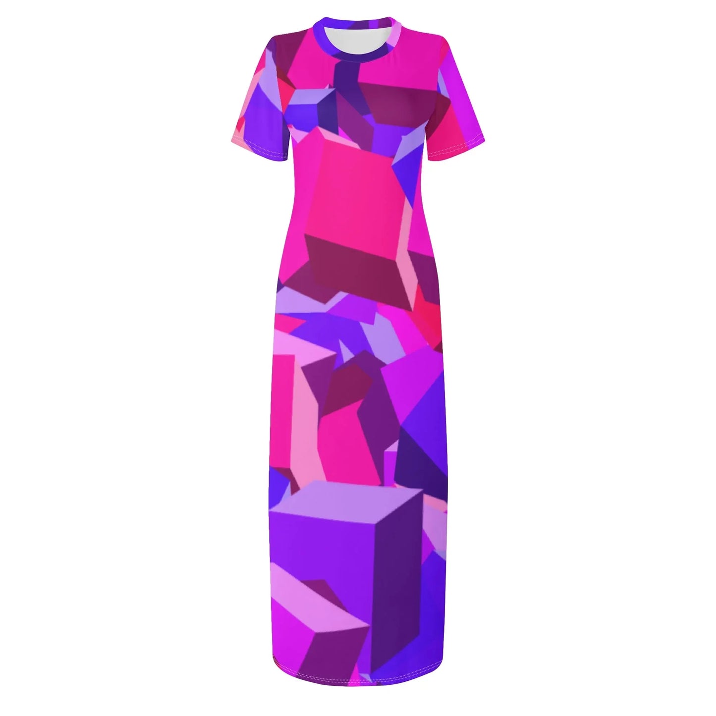 pink-cube-short-sleeve-long-dress-long-dress-jlr-design-42467 - JLR Design