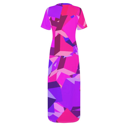 pink-cube-short-sleeve-long-dress-long-dress-jlr-design-72860 - JLR Design