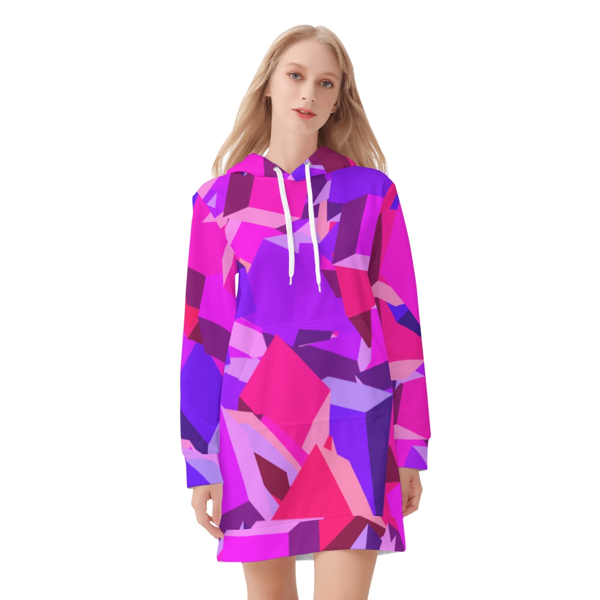 Pink Cube Velvet Hoodie Dress Hoodiekleid JLR Design