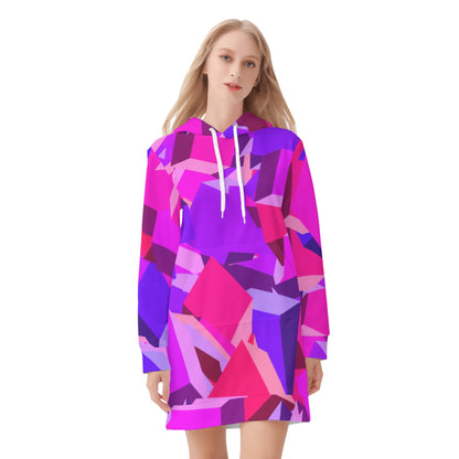 Pink Cube Velvet Hoodie Dress Hoodiekleid JLR Design