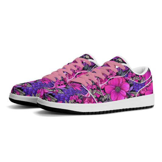 Pink Flower Low Top Leder Sneaker für Herren Sneaker JLR Design