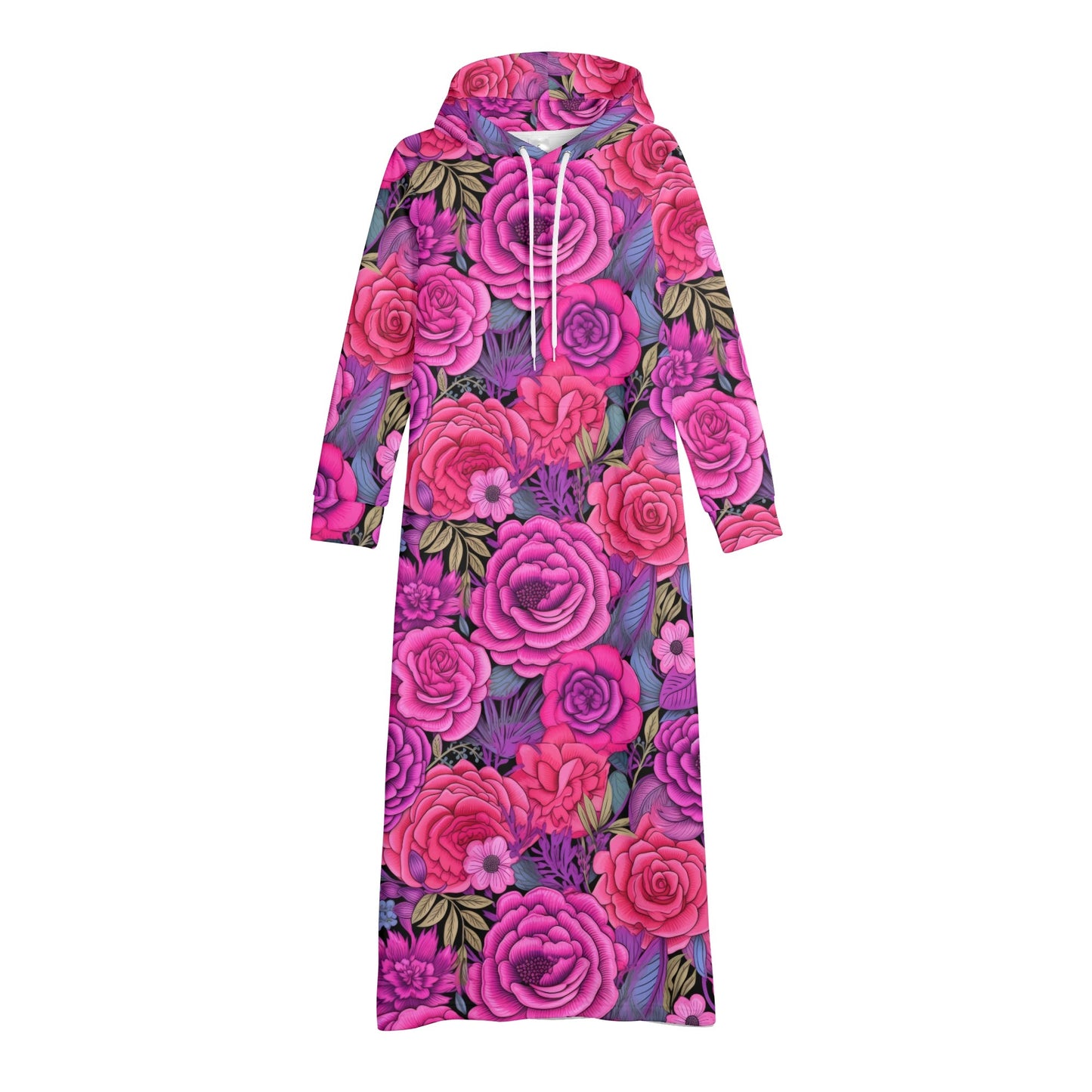 Pink Flowers bequemes leichtes Hoodie Kleid Hoodiekleid JLR Design