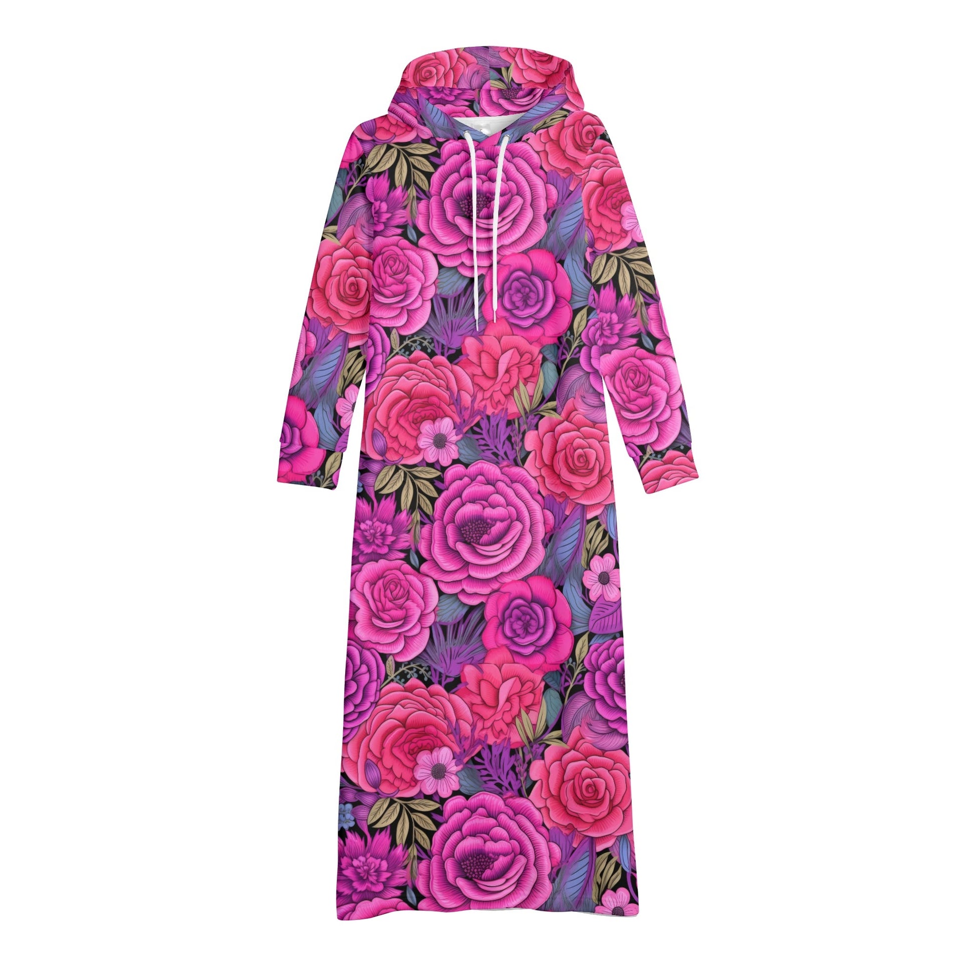 Pink Flowers bequemes leichtes Hoodie Kleid Hoodiekleid JLR Design