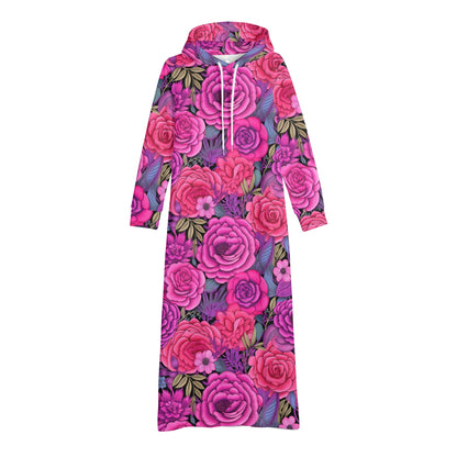 Pink Flowers bequemes leichtes Hoodie Kleid Hoodiekleid JLR Design
