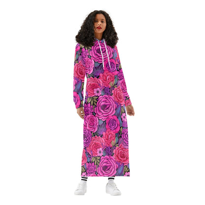 Pink Flowers bequemes leichtes Hoodie Kleid Hoodiekleid JLR Design