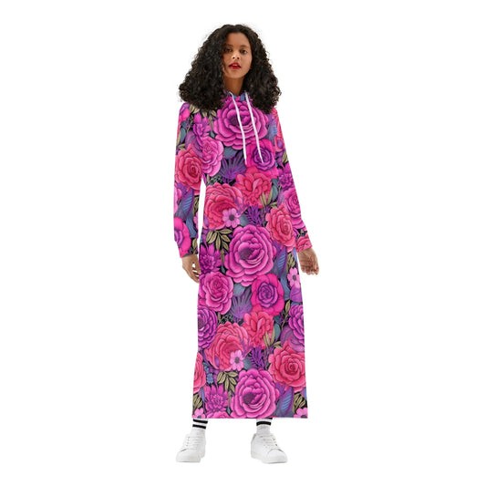 pink-flowers-bequemes-leichtes-hoodie-kleid-hoodiekleid-jlr-design-94390 - JLR Design