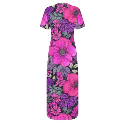 pink-flowers-short-sleeve-long-dress-long-dress-jlr-design-85323 - JLR Design