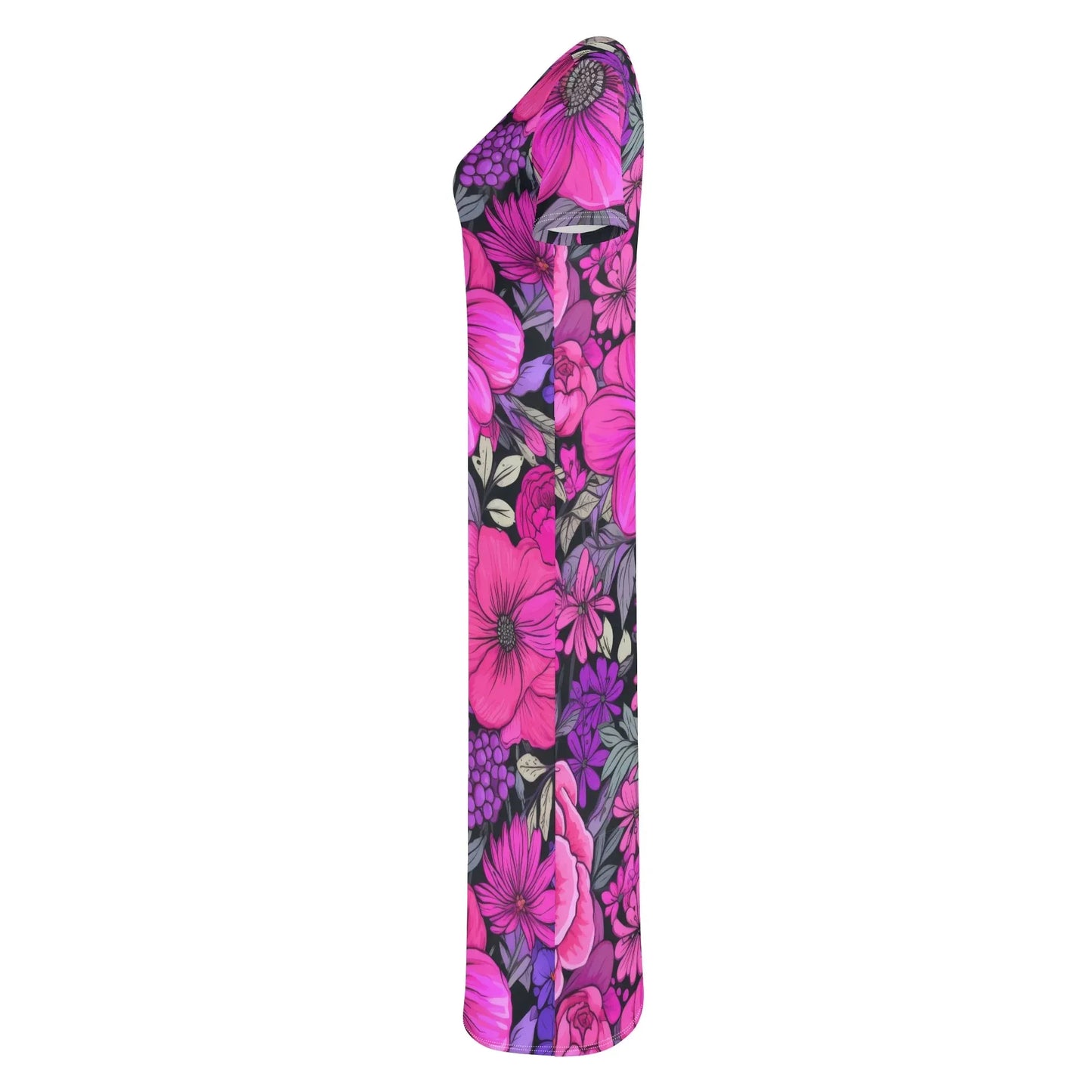 pink-flowers-short-sleeve-long-dress-long-dress-jlr-design-35305 - JLR Design