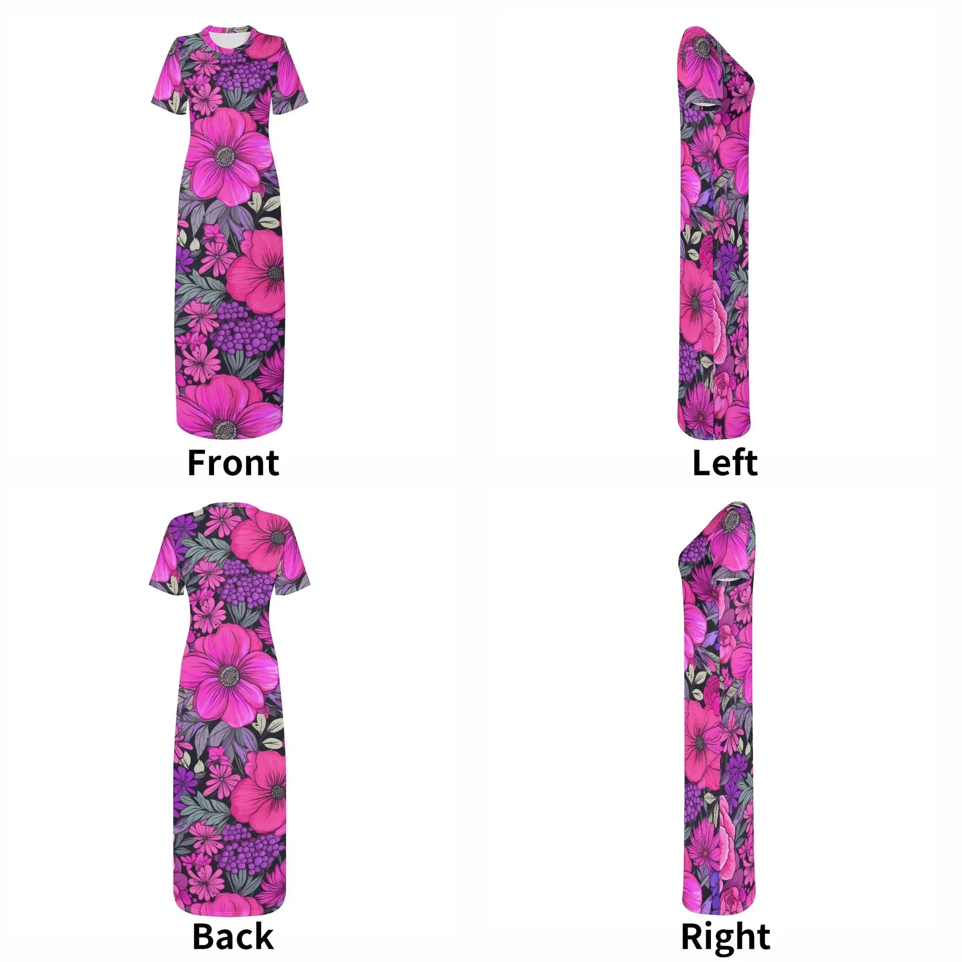 pink-flowers-short-sleeve-long-dress-long-dress-jlr-design-65160 - JLR Design