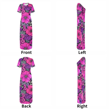 pink-flowers-short-sleeve-long-dress-long-dress-jlr-design-65160 - JLR Design
