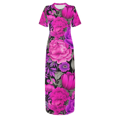 Pink Garden Short Sleeve Long Dress Long Dress JLR Design