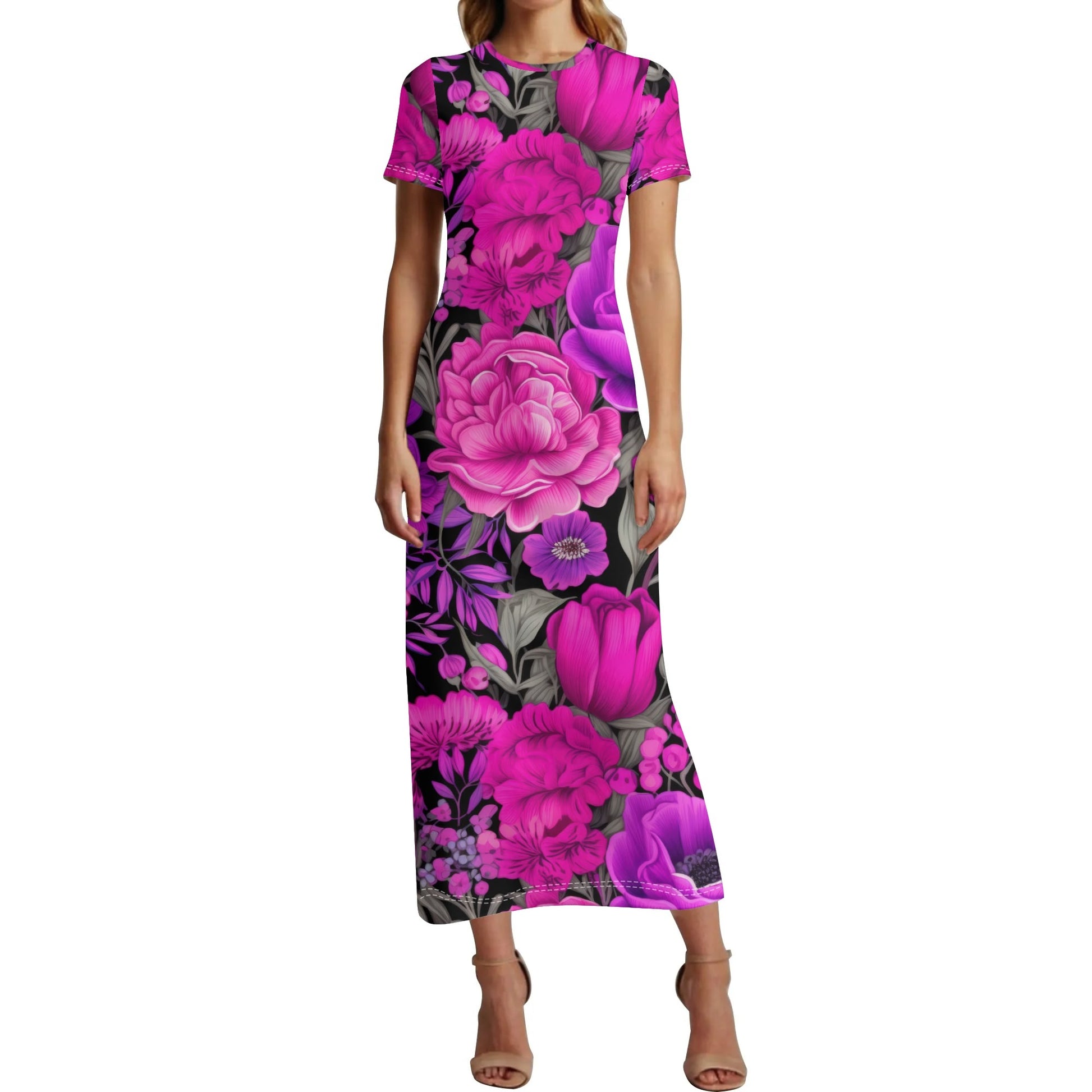 Pink Garden Short Sleeve Long Dress Long Dress JLR Design