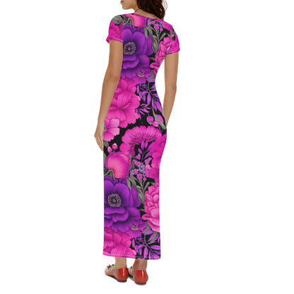Pink Garden Short Sleeve Long Dress Long Dress JLR Design