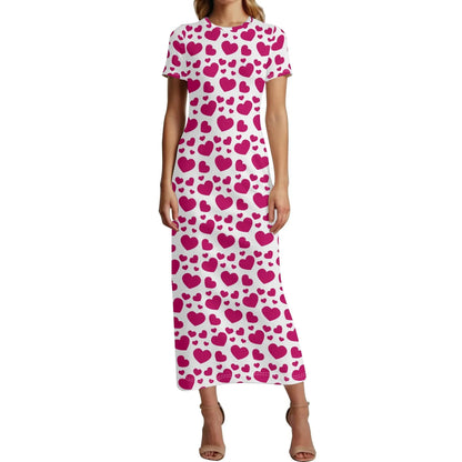pink-hearts-short-sleeve-long-dress-long-dress-jlr-design-46621 - JLR Design