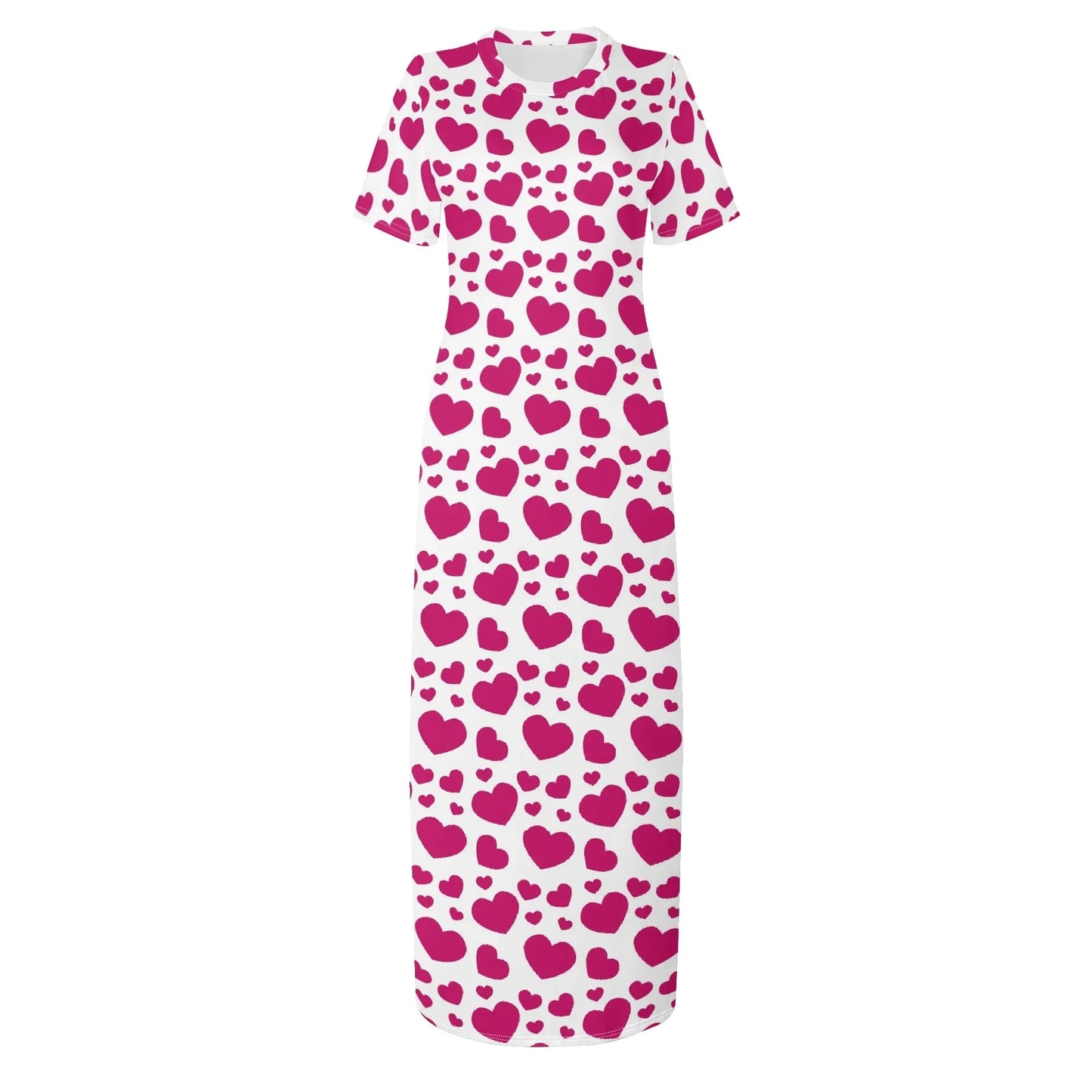 pink-hearts-short-sleeve-long-dress-long-dress-jlr-design-75617 - JLR Design