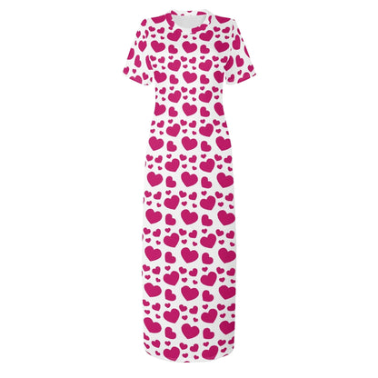 pink-hearts-short-sleeve-long-dress-long-dress-jlr-design-75617 - JLR Design