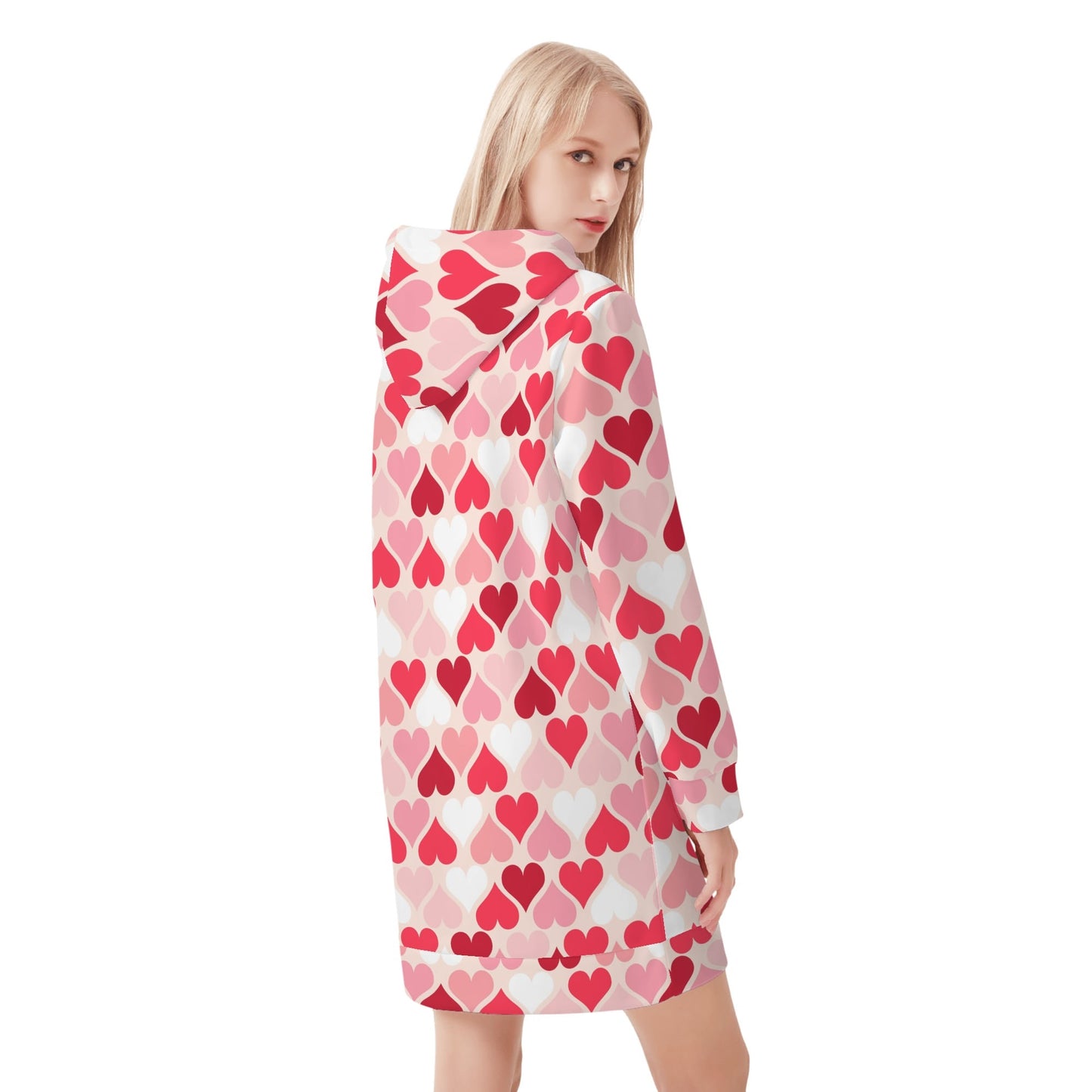 Pink Hearts Velvet Hoodie Dress Hoodiekleid JLR Design