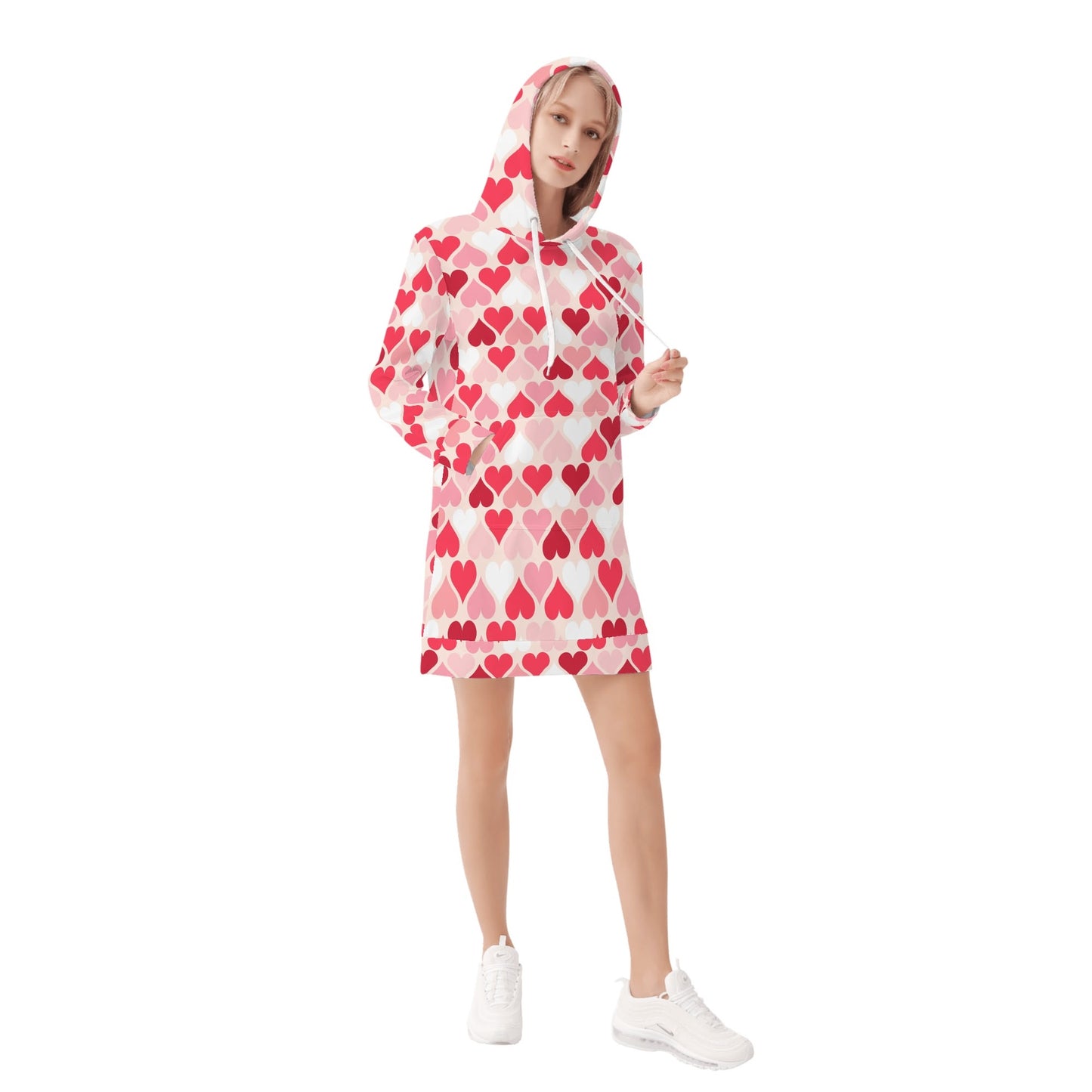 Pink Hearts Velvet Hoodie Dress Hoodiekleid JLR Design