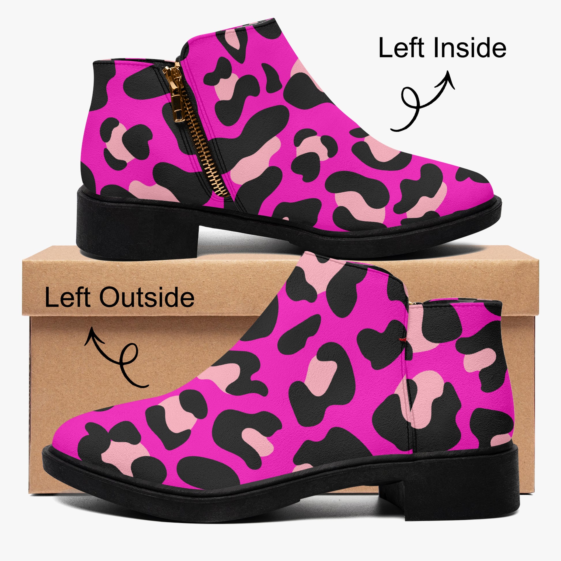 Pink Leopard elegante Reißverschluss-Stiefeletten Stiefeletten JLR Design