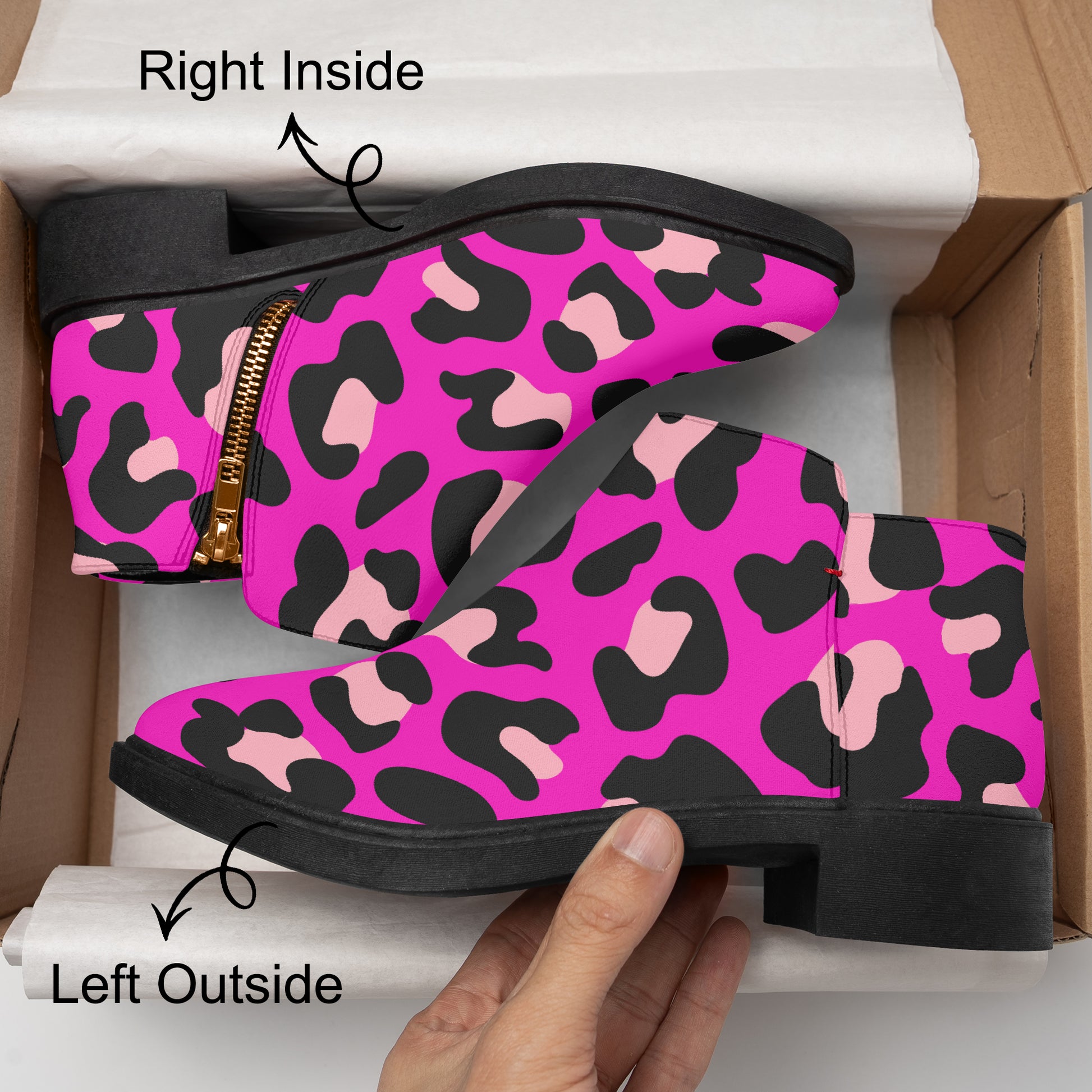 Pink Leopard elegante Reißverschluss-Stiefeletten Stiefeletten JLR Design