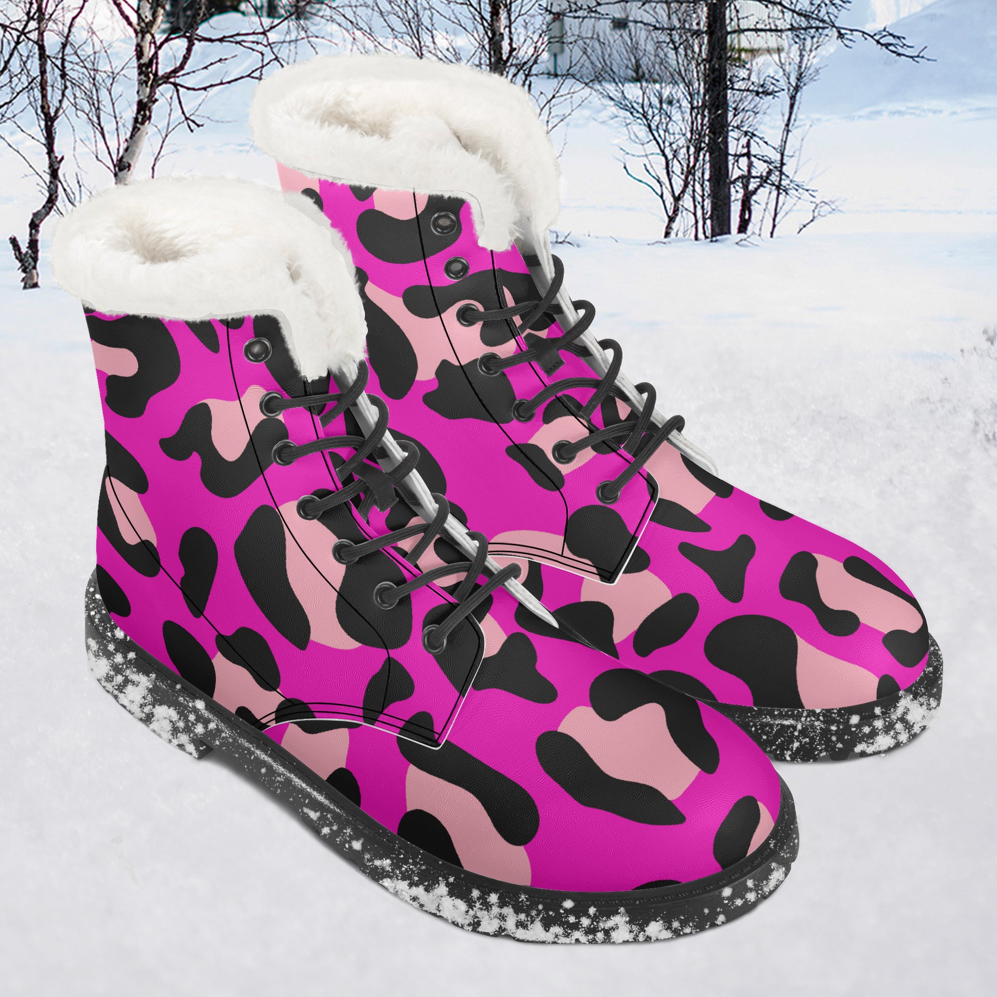 Pink Leopard Faux Fur Leder Boots Boots JLR Design