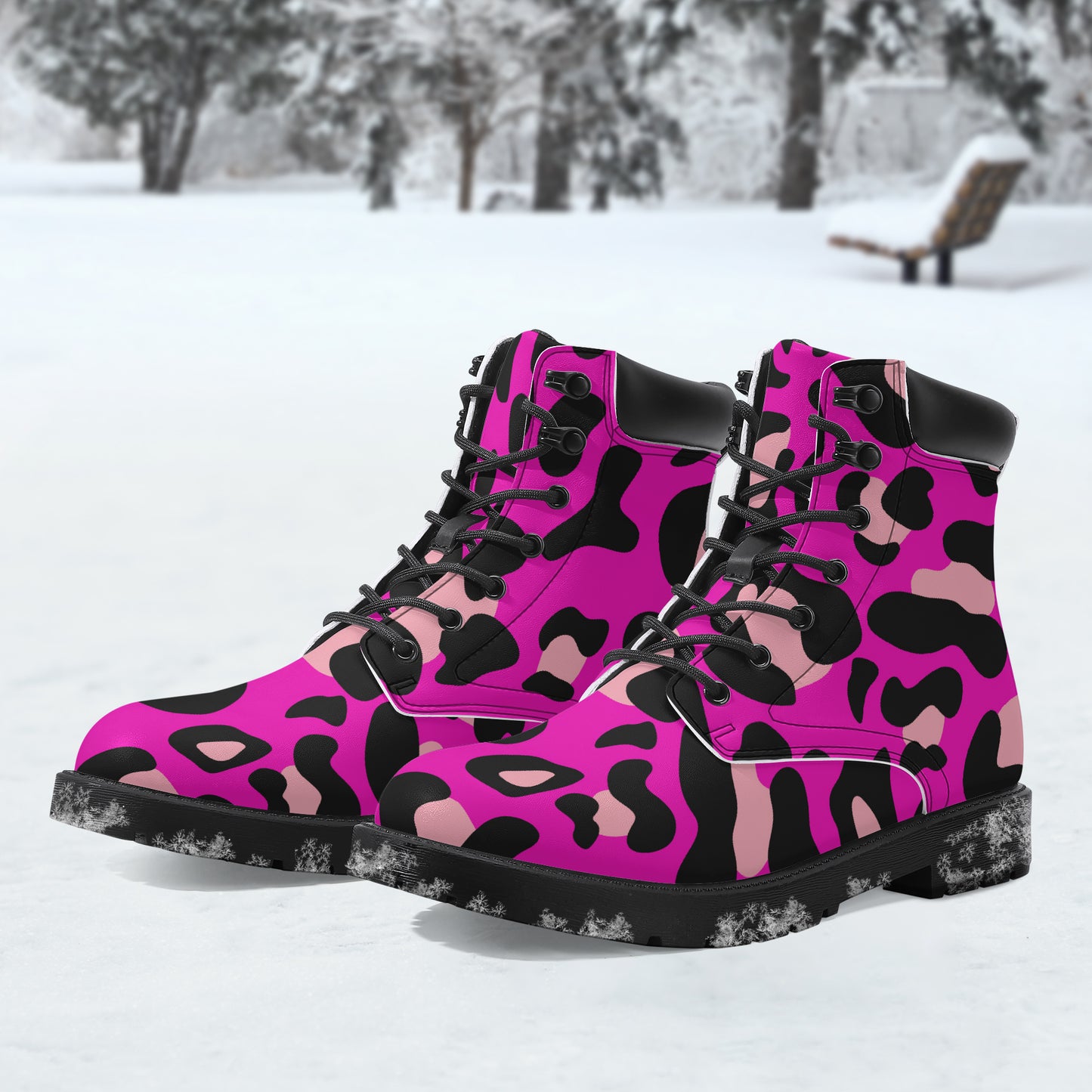 Pink Leopard Leder Boots | Stylische und Warme Winterstiefel Boots JLR Design