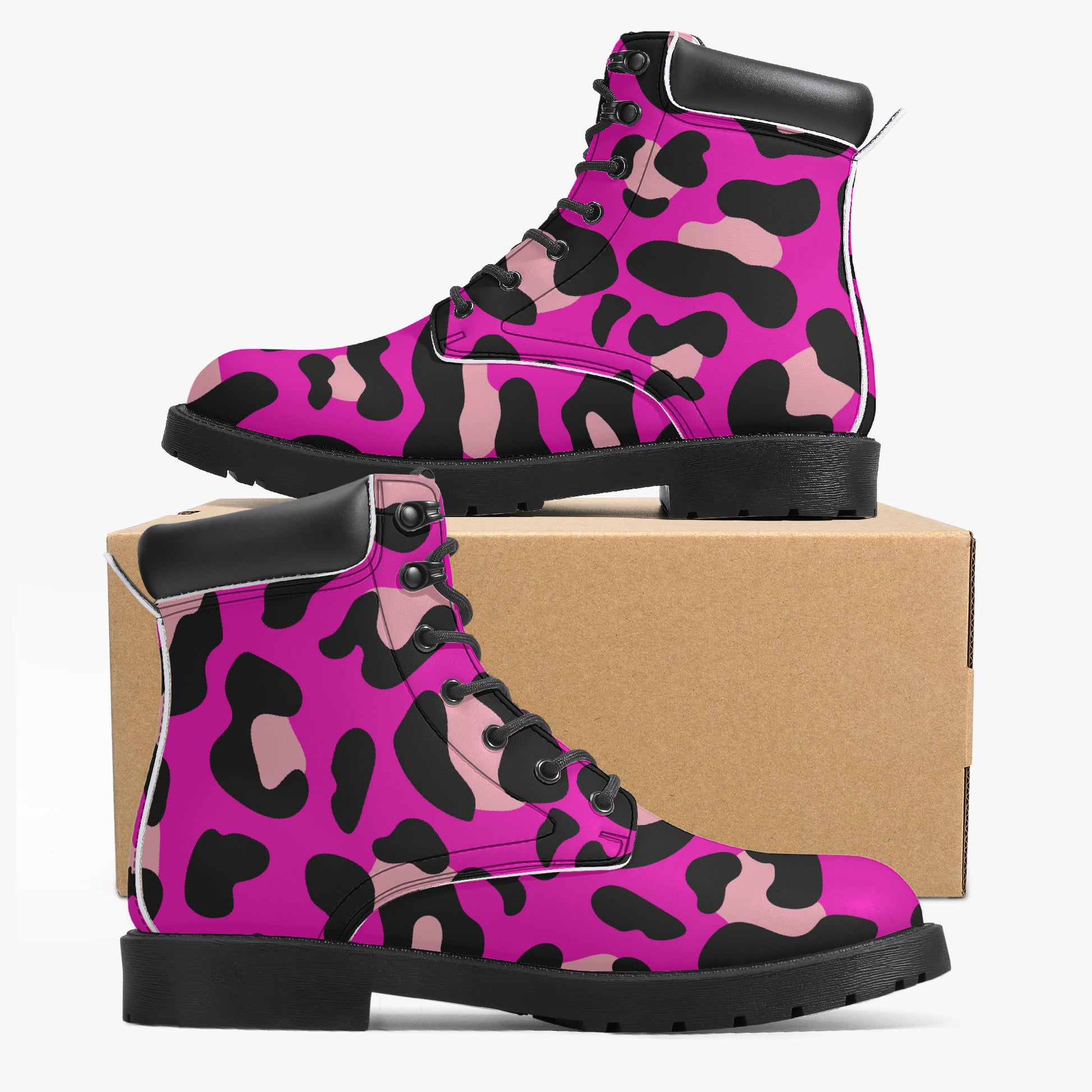 Pink Leopard Leder Boots | Stylische und Warme Winterstiefel Boots JLR Design