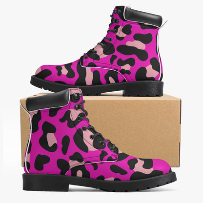 Pink Leopard Leder Boots | Stylische und Warme Winterstiefel Boots JLR Design