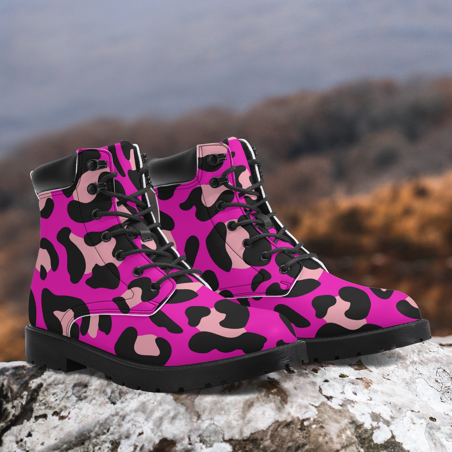 Pink Leopard Leder Boots | Stylische und Warme Winterstiefel Boots JLR Design