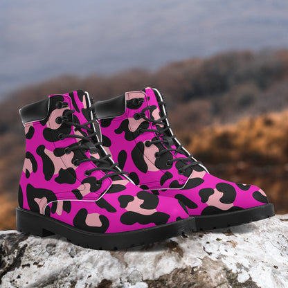 Pink Leopard Leder Boots | Stylische und Warme Winterstiefel Boots JLR Design