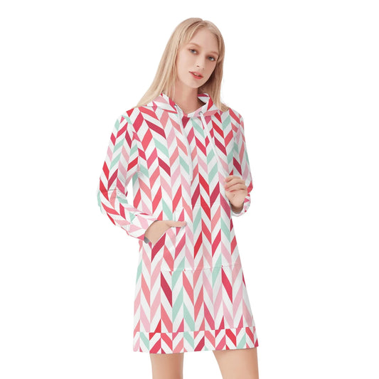 pink-lines-velvet-hoodie-dress-hoodiekleid-jlr-design-14630 - JLR Design