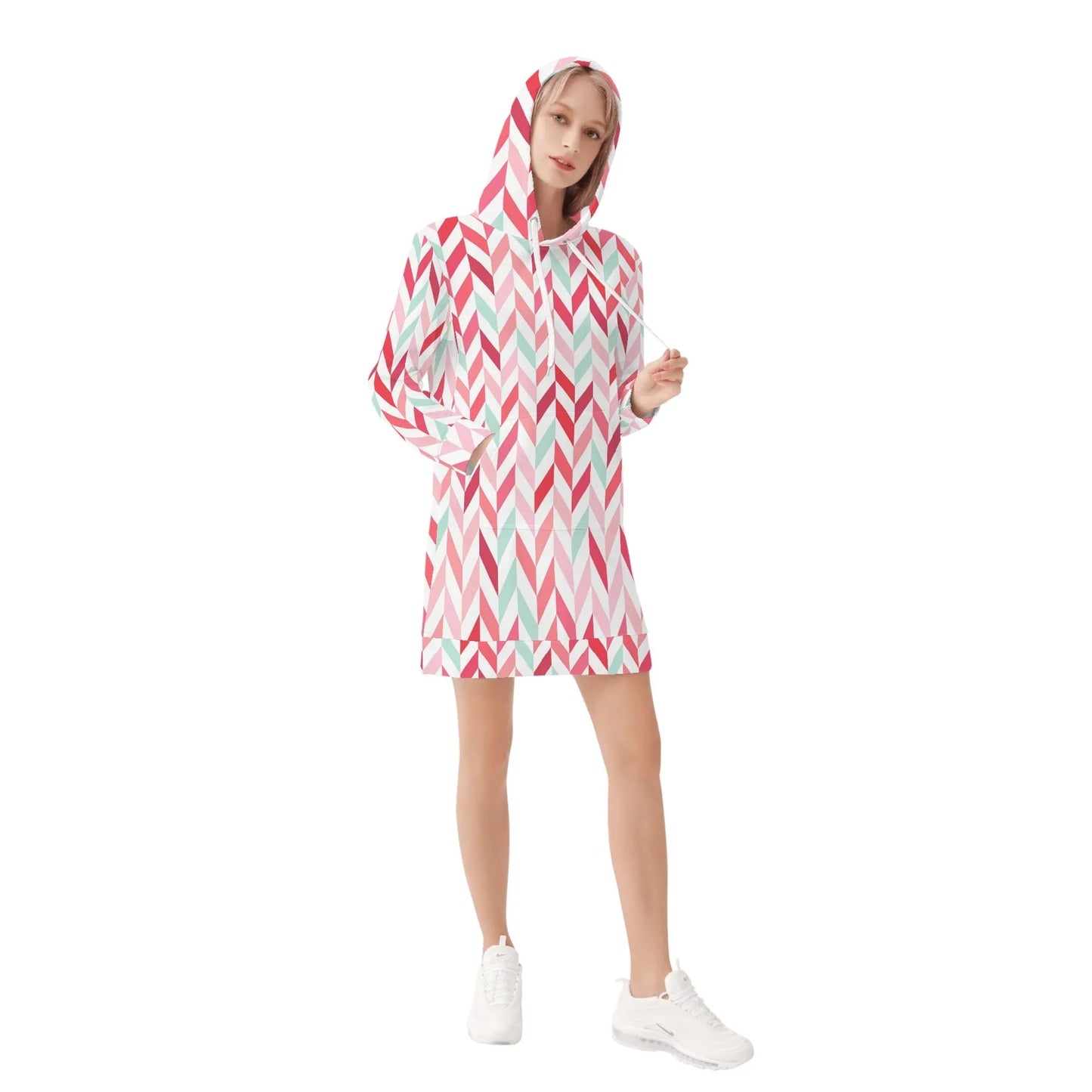 pink-lines-velvet-hoodie-dress-hoodiekleid-jlr-design-68963 - JLR Design