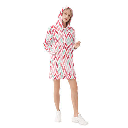 pink-lines-velvet-hoodie-dress-hoodiekleid-jlr-design-68963 - JLR Design