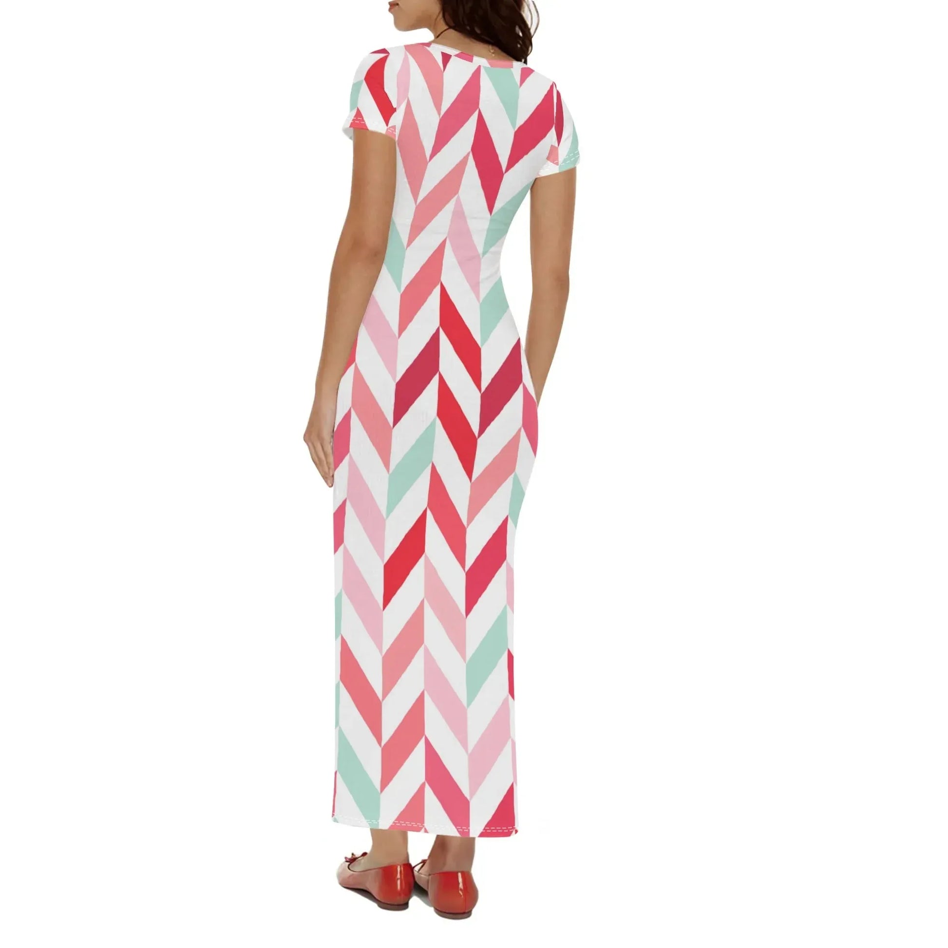 pink-lines-short-sleeve-long-dress-long-dress-jlr-design-58695 - JLR Design