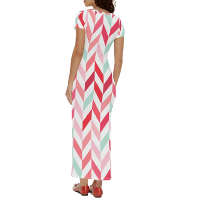 pink-lines-short-sleeve-long-dress-long-dress-jlr-design-58695 - JLR Design