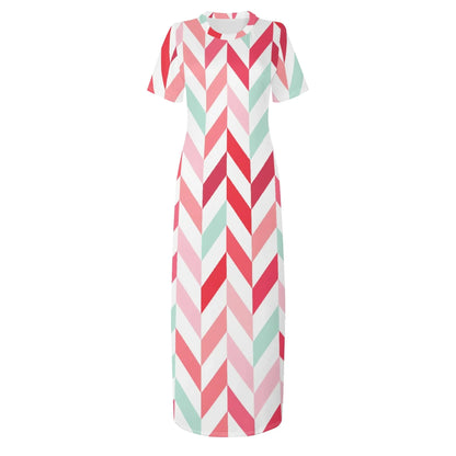 pink-lines-short-sleeve-long-dress-long-dress-jlr-design-74470 - JLR Design