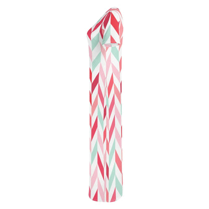 pink-lines-short-sleeve-long-dress-long-dress-jlr-design-67209 - JLR Design
