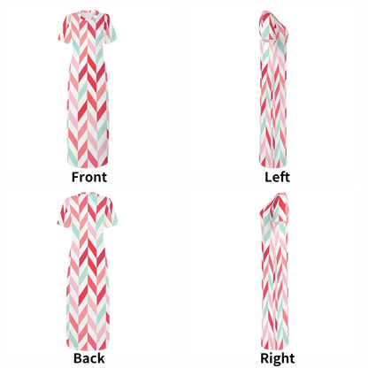 pink-lines-short-sleeve-long-dress-long-dress-jlr-design-76711 - JLR Design